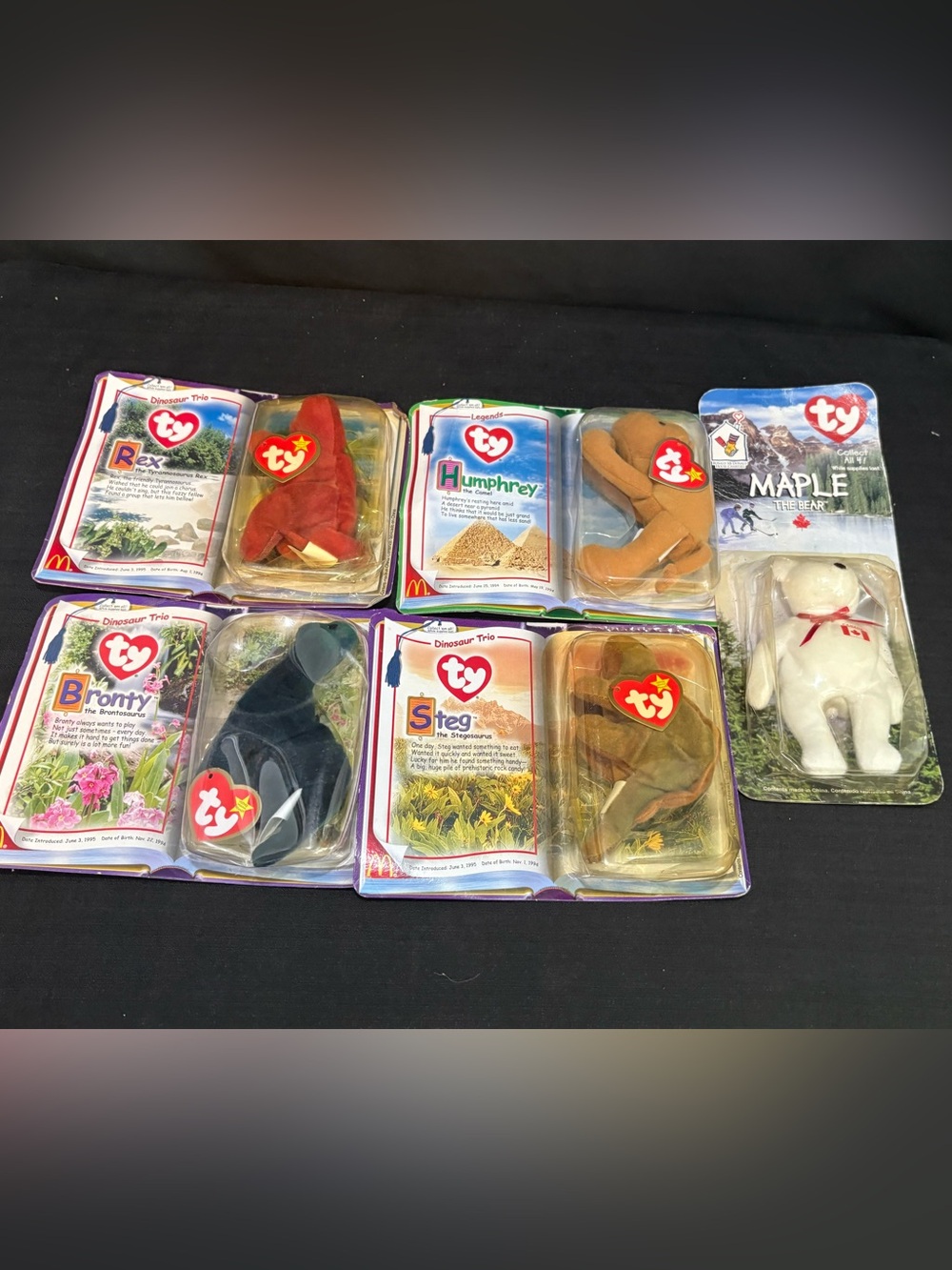 Mcdonald’s Beanie Baby Dinosaur Trio (3), 1 Humphrey Camel & 1 maple bear